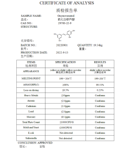 certificates of analysis of Oxyresveratrol /certificates of analysis of Oxy-Resveratrol